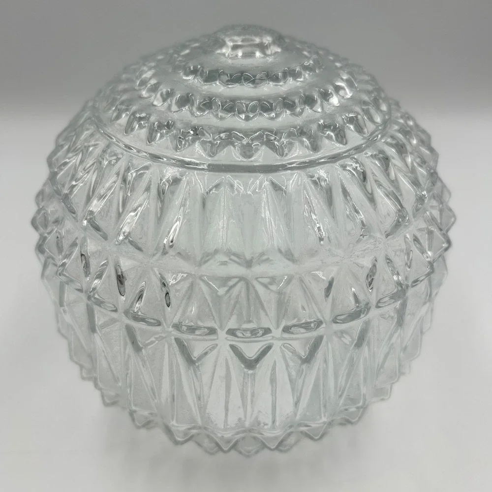 Art Deco Glass Light Fixture Globe Cut Crystal Style Pyramid VTG MCM 3.25 Fitter